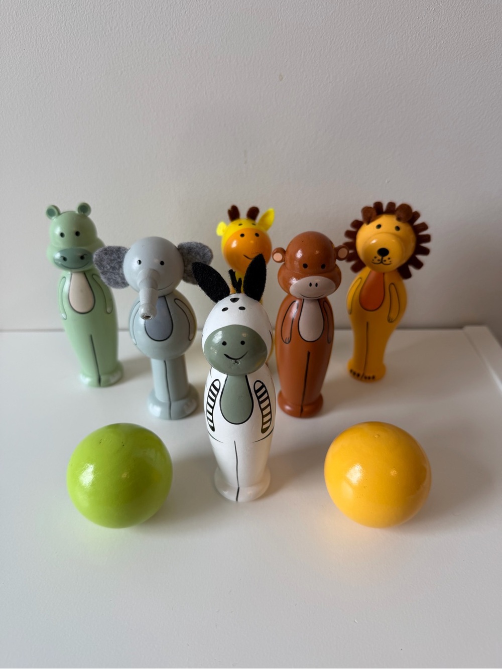 Orange Tree Toys Wooden Safari Animal 6 Pin Bowling Set